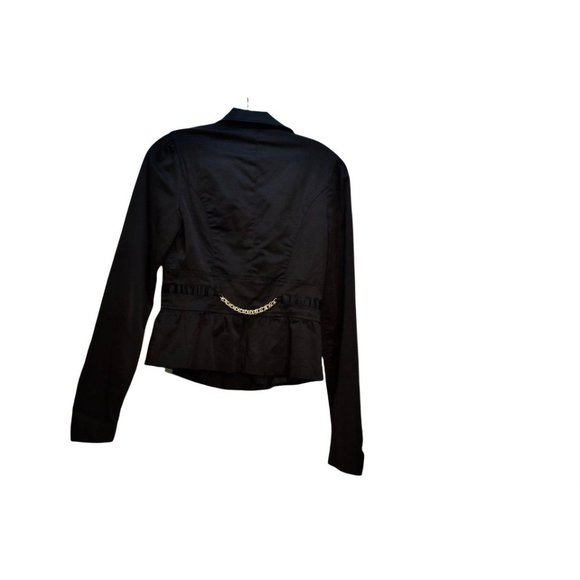 Women's Forever 21 Black Sateen Fitted Jacket Gold Chain Peplum Waist L - Picture 3 of 7